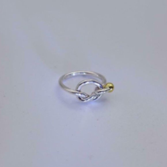 Romantic Tiffany & Co. Sterling Silver and 18K Gold Love Knot Ring Size 6 - Picture 2 of 4